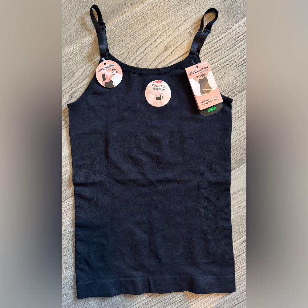 Shapermint Essentials All Day Every  Day Shaping Scoop Neck Cami Black Sz L